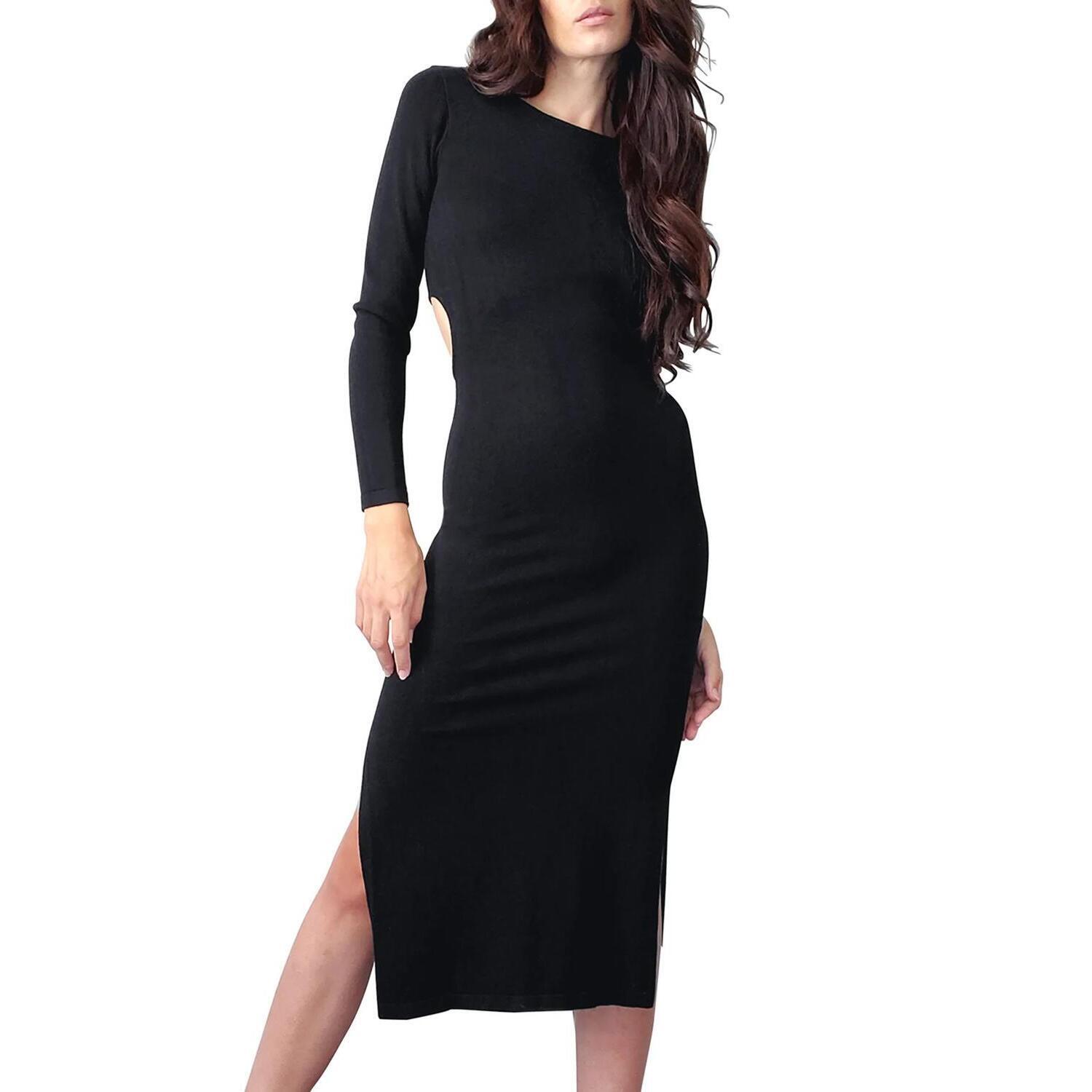 New Lblc The Label Kim Long Sleeve Open Back Dress In Black